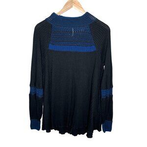 Free People Black Blue Snow Day Knit Thermal Top Medium